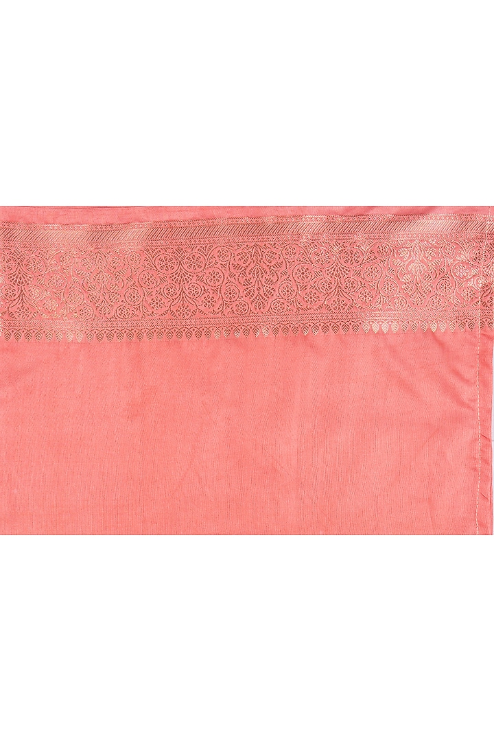 Peach Pure Monga Silk Printed Banarasi Handloom Festive Saree Set by Zal From Benaras at Pernia's Pop Up Shop