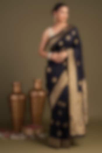 Black Pure Silk Printed Banarasi Handloom Party Wear Saree Set by Zal From Benaras at Pernia's Pop Up Shop