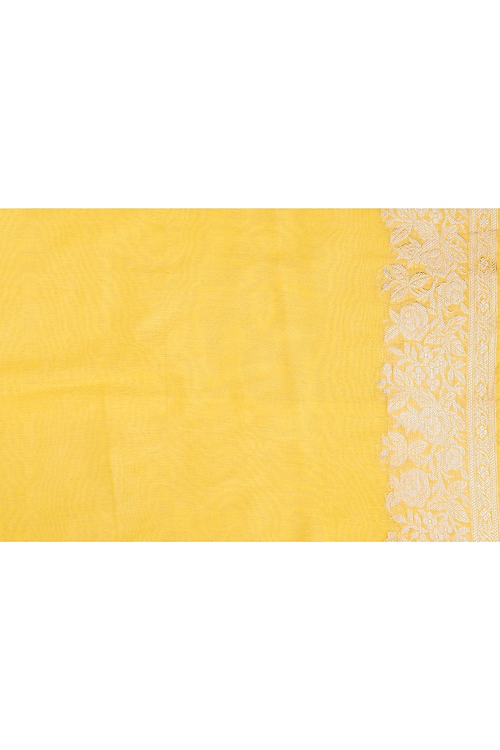 Lemon yellow Pure Monga Silk Printed Banarasi Handloom Festive Saree Set by Zal From Benaras at Pernia's Pop Up Shop