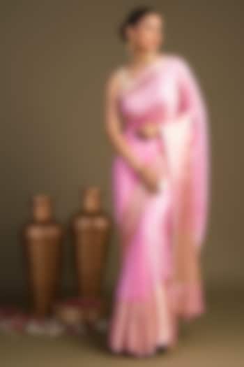 Pink Pure Silk Brocade & Printed Banarasi Handloom Party Wear Saree Set by Zal From Benaras at Pernia's Pop Up Shop