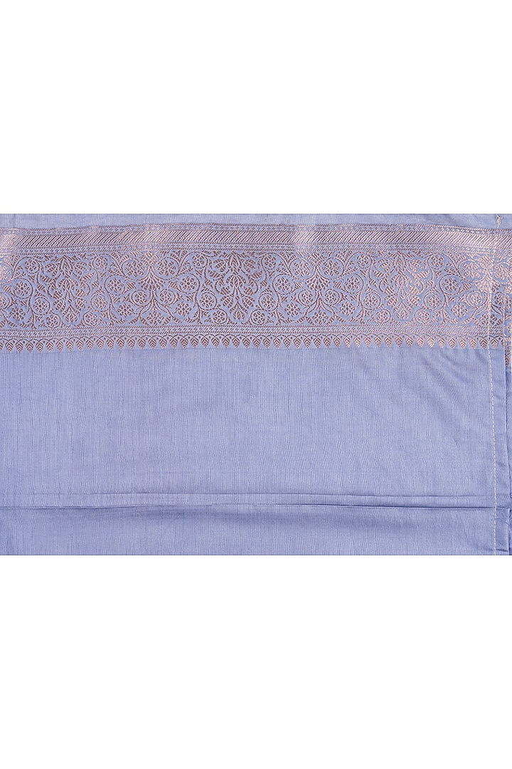 Ice Blue Pure Monga Silk Printed Banarasi Handloom Festive Saree Set by Zal From Benaras at Pernia's Pop Up Shop