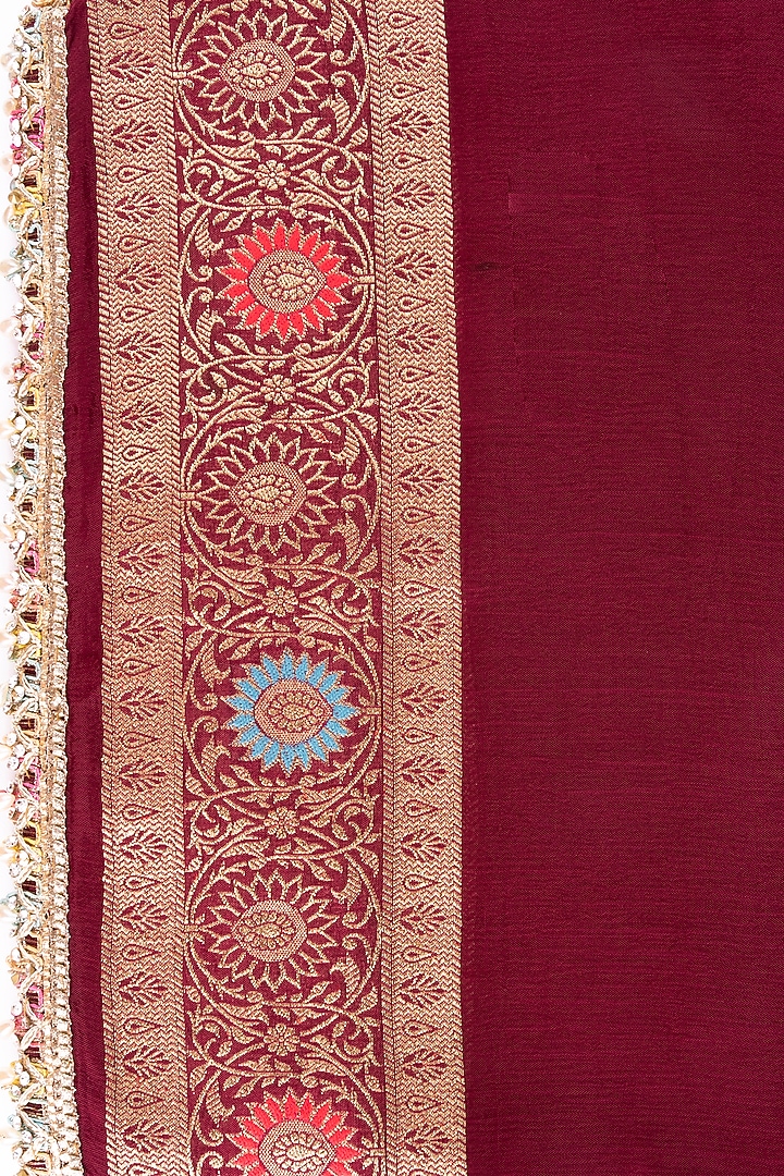 Maroon Pure Chiffon Banarasi Silk Handloom Party Wear Saree Set by Zal From Benaras at Pernia's Pop Up Shop