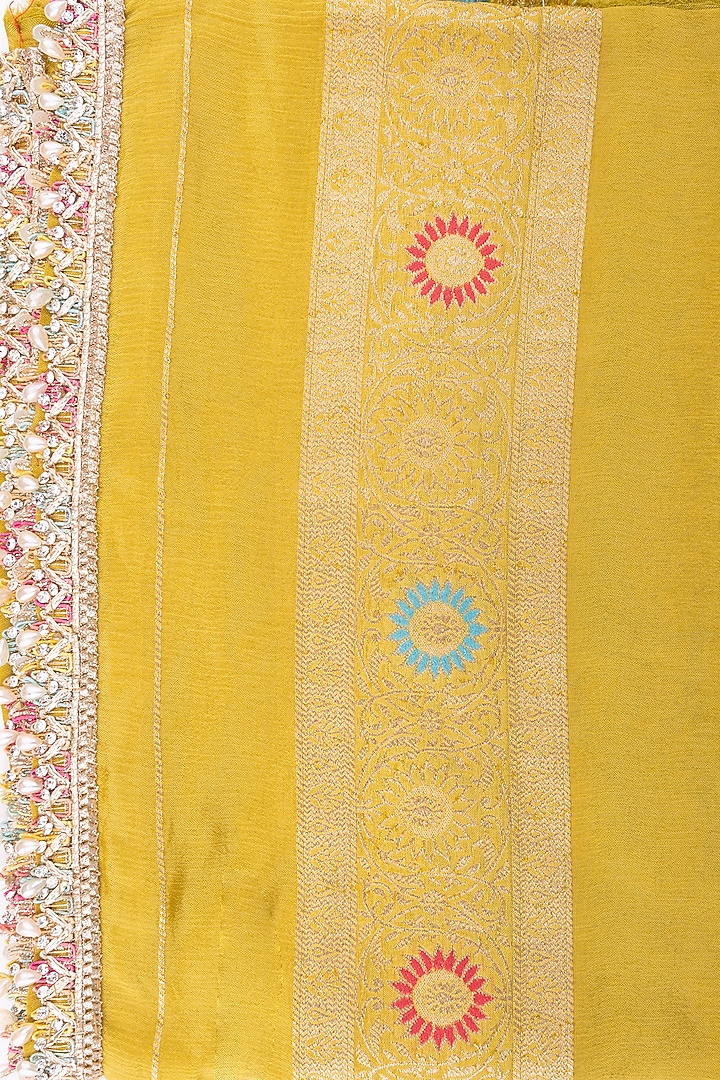 Green Pure Chiffon Banarasi Silk Handloom Party Wear Saree Set by Zal From Benaras at Pernia's Pop Up Shop