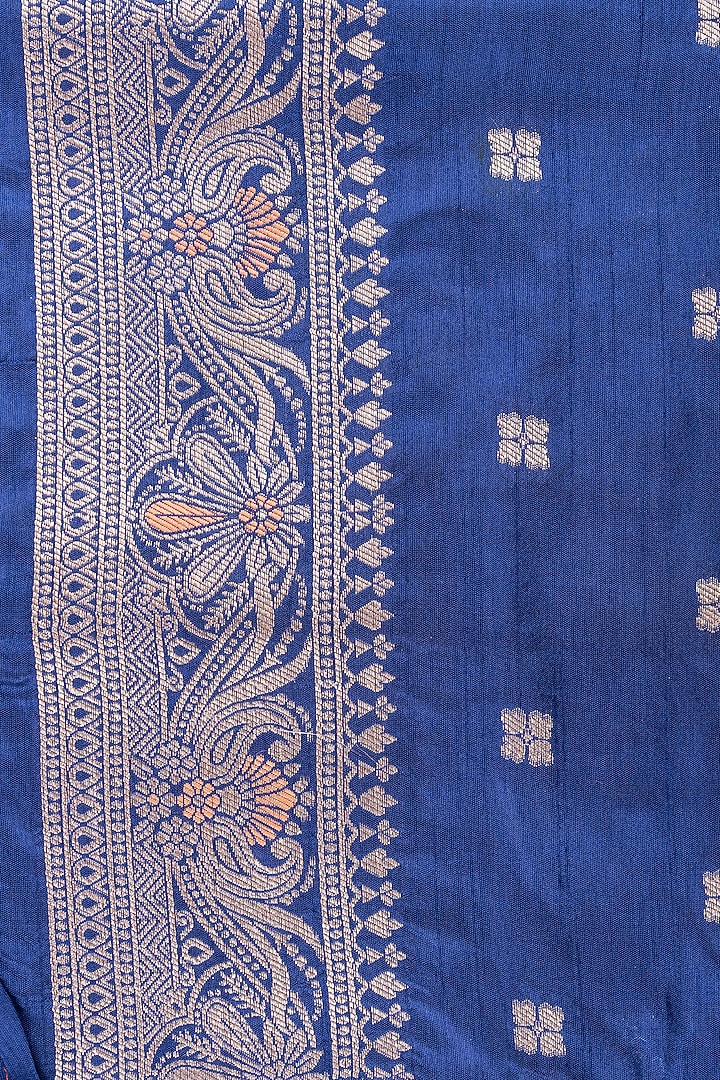 Blue Pure Katan Banarasi Silk Handloom Party Wear Saree Set by Zal From Benaras at Pernia's Pop Up Shop