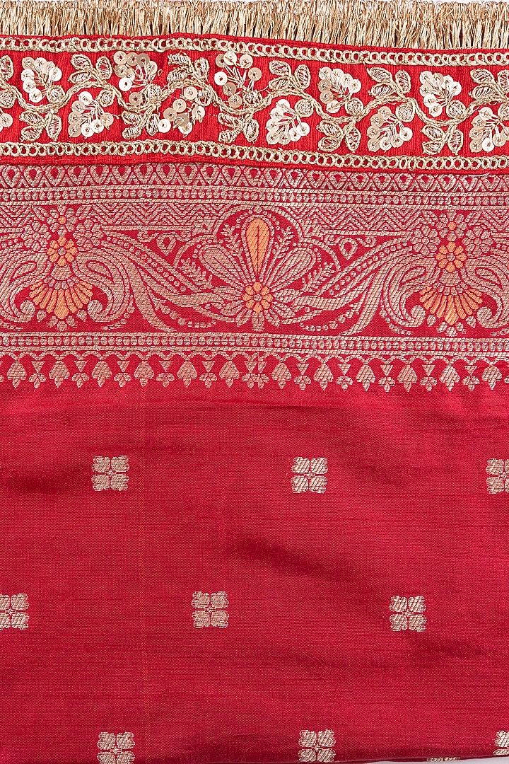 Red Pure Katan Banarasi Silk Handloom Party Wear Saree Set by Zal From Benaras at Pernia's Pop Up Shop
