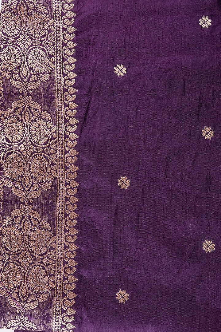 Dark Purple Pure Katan Banarasi Silk Handloom Party Wear Saree Set by Zal From Benaras at Pernia's Pop Up Shop