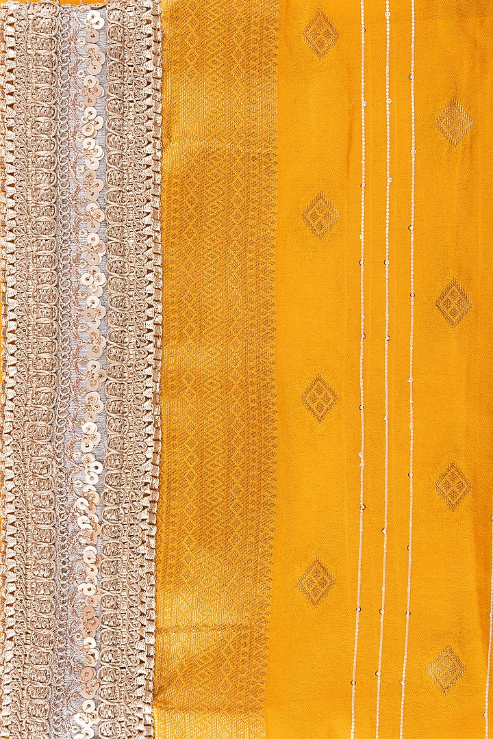 Yellow Pure Katan Banarasi Silk Handloom Party Wear Saree Set by Zal From Benaras at Pernia's Pop Up Shop