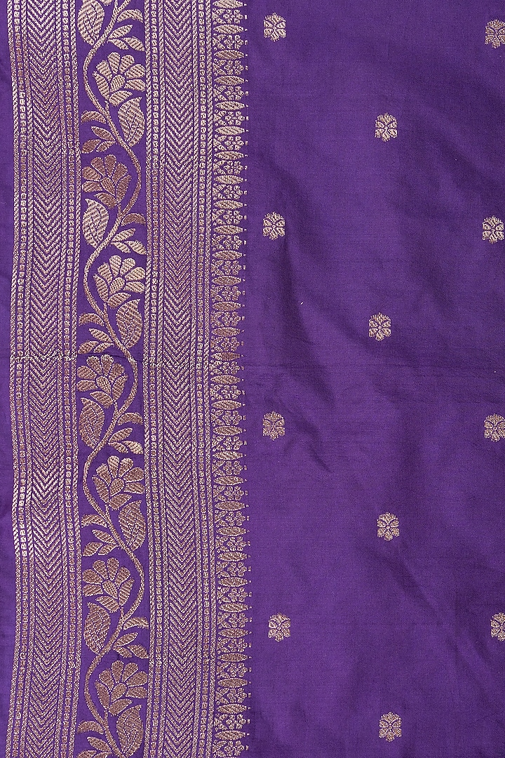 Purple Pure Katan Banarasi Silk Handloom Wedding Saree Set by Zal From Benaras at Pernia's Pop Up Shop