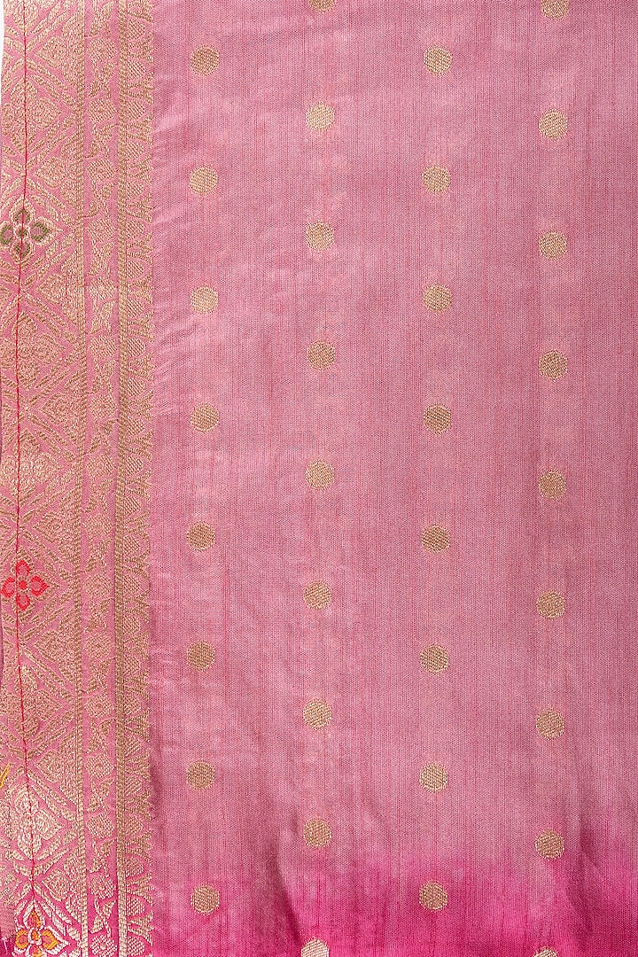 Red Pink Pure Katan Banarasi Silk Handloom Party Wear Saree Set by Zal From Benaras at Pernia's Pop Up Shop