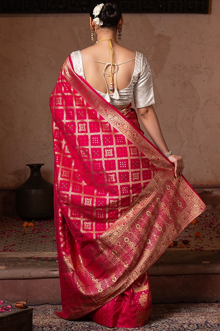 Pink Pure Moonga Banarasi Silk Handloom Gharchola Party Wear Saree Set by Zal From Benaras at Pernia's Pop Up Shop