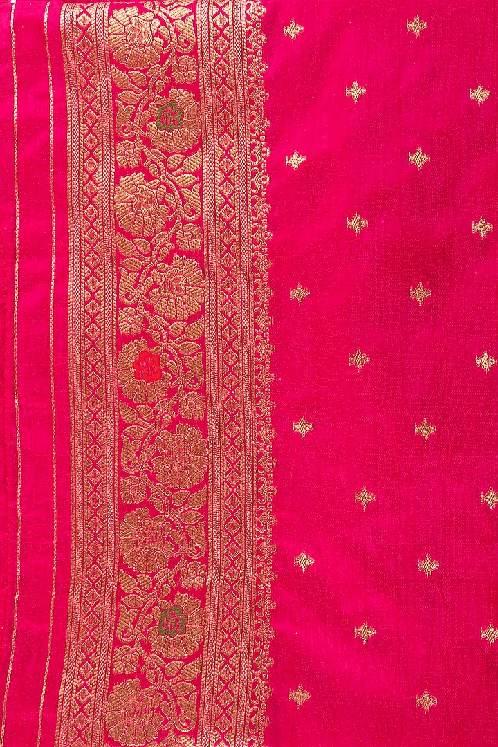 Pink Pure Moonga Banarasi Silk Handloom Gharchola Party Wear Saree Set by Zal From Benaras at Pernia's Pop Up Shop