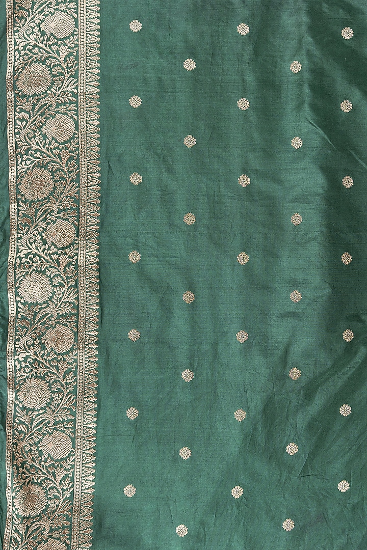 Bottle Green Pure Katan Banarasi Silk Handloom Party Wear Saree Set by Zal From Benaras at Pernia's Pop Up Shop