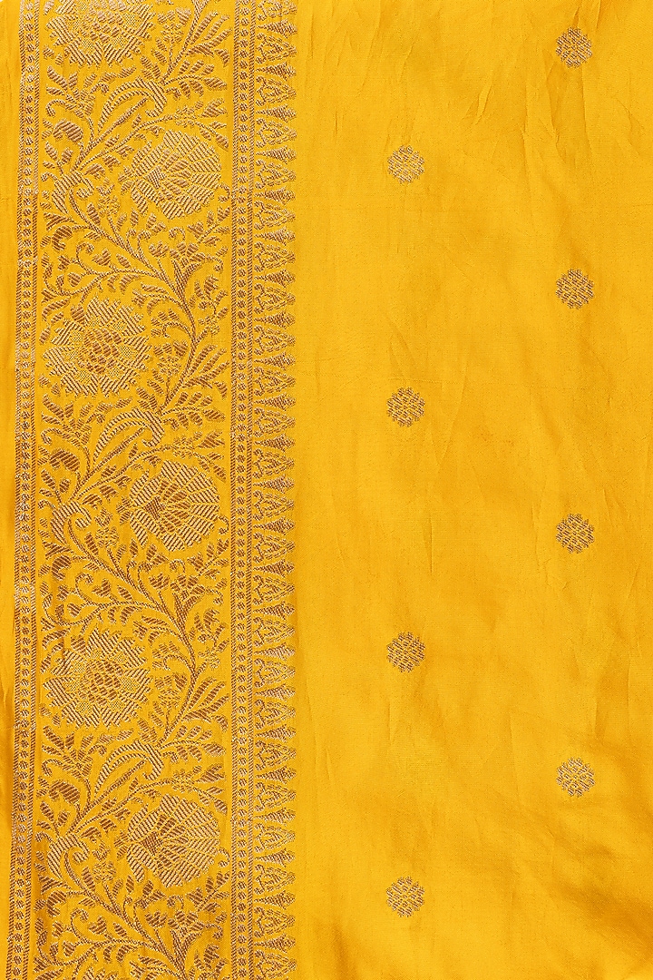 Mustard Yellow Pure Katan Banarasi Silk Handloom Party Wear Saree Set by Zal From Benaras at Pernia's Pop Up Shop