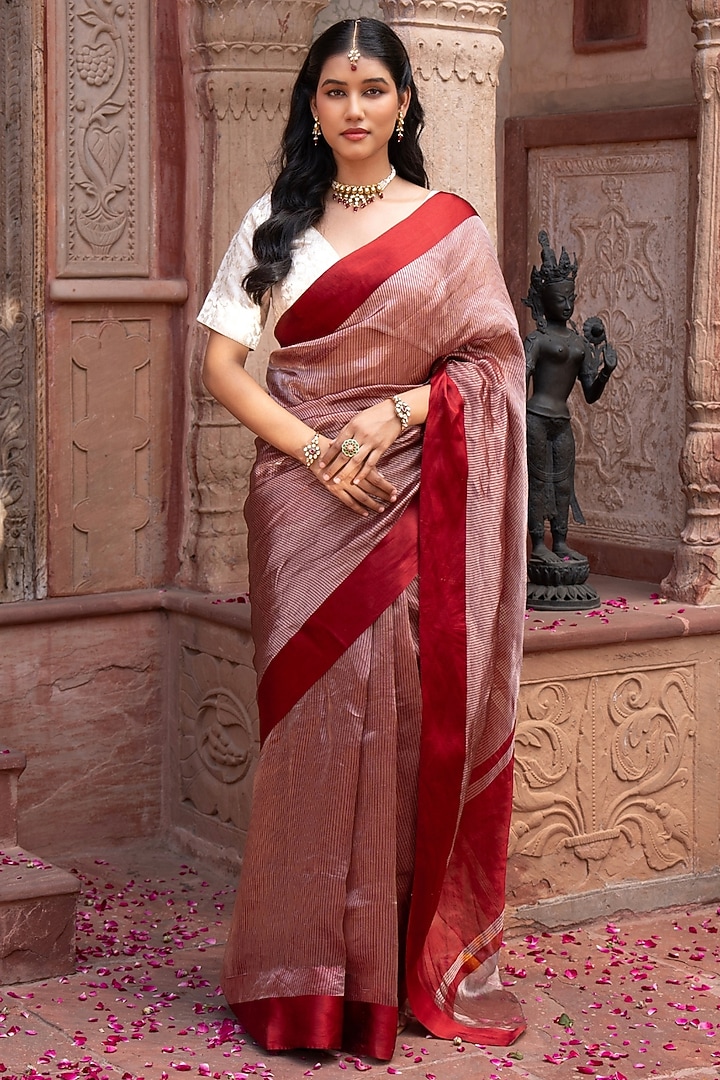 Maroon Pure Tissue Silk Banarasi Handloom Party Wear Saree Set by Zal From Benaras at Pernia's Pop Up Shop