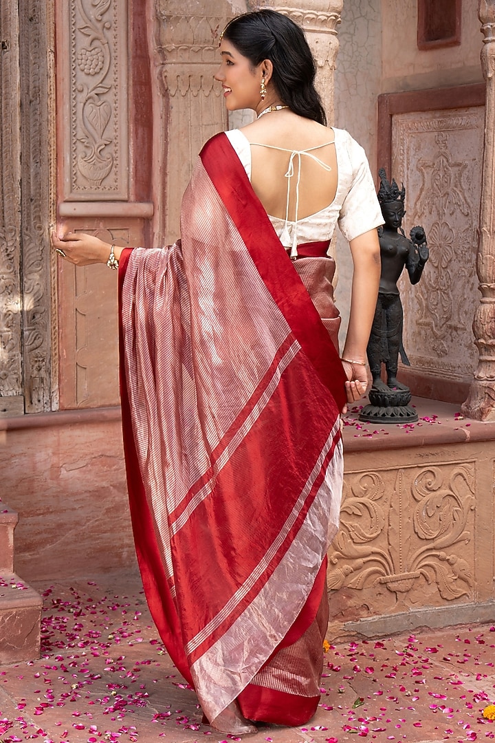Maroon Pure Tissue Silk Banarasi Handloom Party Wear Saree Set by Zal From Benaras at Pernia's Pop Up Shop