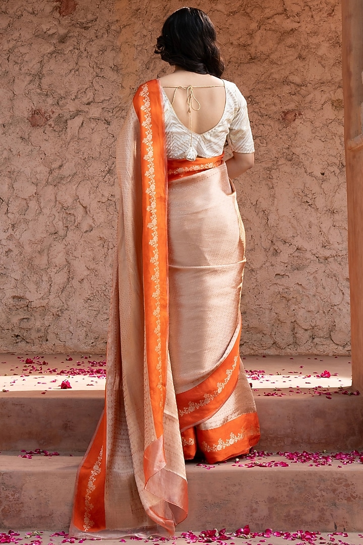 Orange Pure Tissue Silk Brocade Banarasi Handloom Wedding Saree Set by Zal From Benaras at Pernia's Pop Up Shop