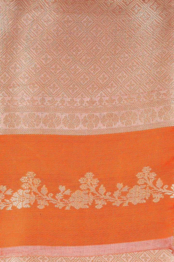 Orange Pure Tissue Silk Brocade Banarasi Handloom Wedding Saree Set by Zal From Benaras at Pernia's Pop Up Shop