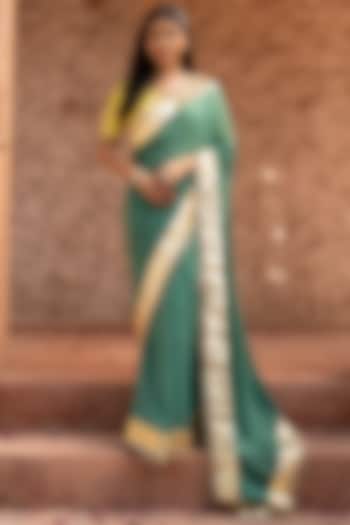 Sage Green Pure Georgette Handloom Party Wear Saree Set by Zal From Benaras at Pernia's Pop Up Shop