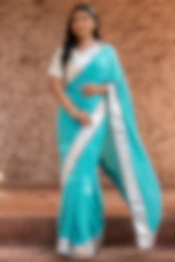Sky Blue Pure Georgette Handloom Party Wear Saree Set by Zal From Benaras at Pernia's Pop Up Shop