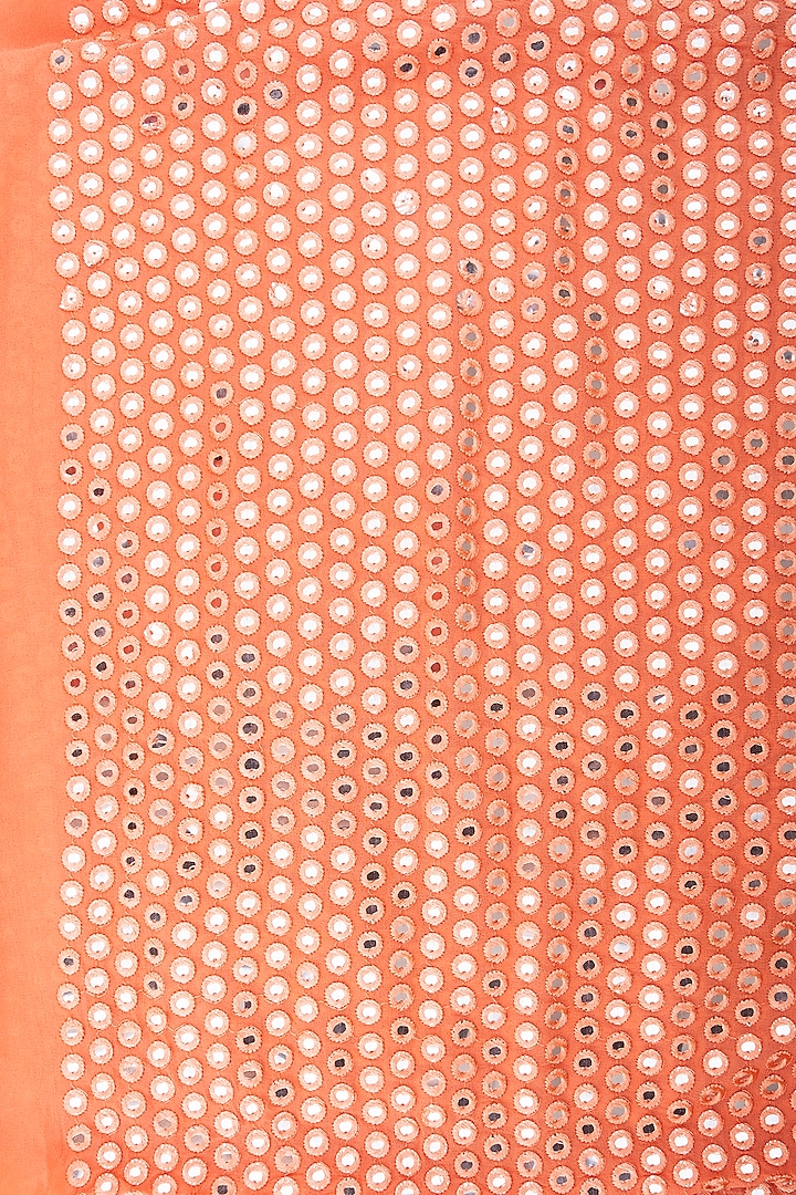 Coral Orange Pure Georgette Mirror Work Handloom Wedding Saree Set by Zal From Benaras at Pernia's Pop Up Shop