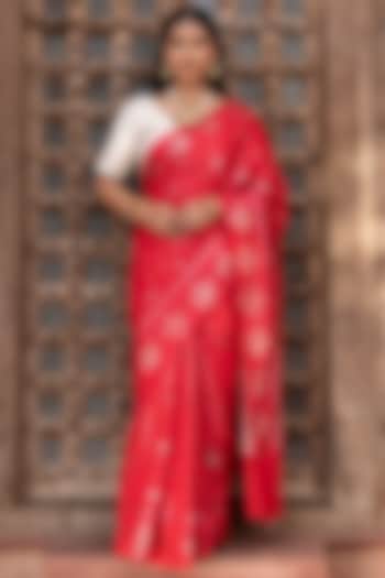 Red Pure Silk Banarasi Handloom Party Wear Saree Set by Zal From Benaras at Pernia's Pop Up Shop
