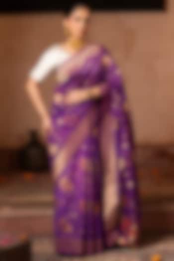 Purple Pure Tissue Silk Banarasi Handloom Party Wear Saree Set by Zal From Benaras at Pernia's Pop Up Shop