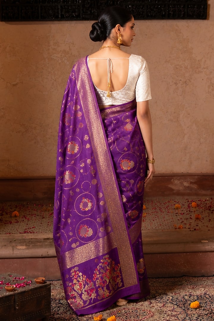 Purple Pure Tissue Silk Banarasi Handloom Party Wear Saree Set by Zal From Benaras at Pernia's Pop Up Shop