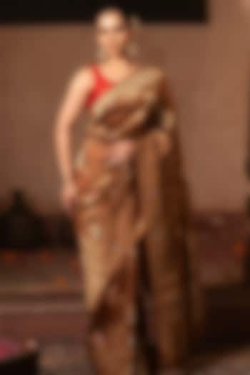 Coffee Brown Pure Katan Silk Banarasi Handloom Party Wear Saree Set by Zal From Benaras at Pernia's Pop Up Shop