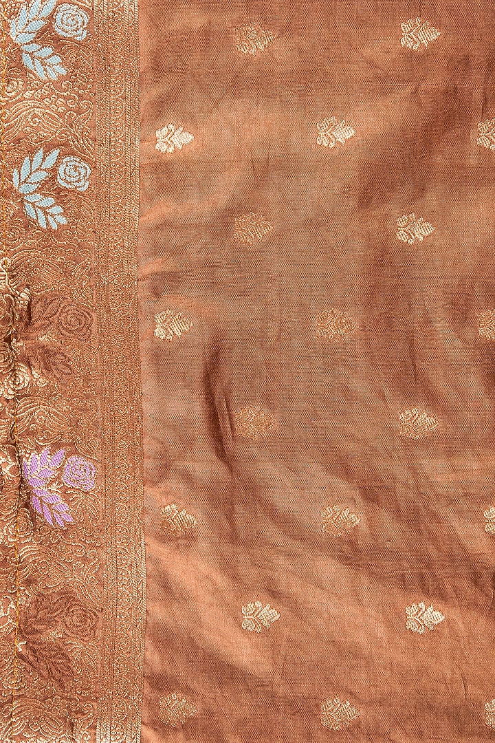 Coffee Brown Pure Katan Silk Banarasi Handloom Party Wear Saree Set by Zal From Benaras at Pernia's Pop Up Shop