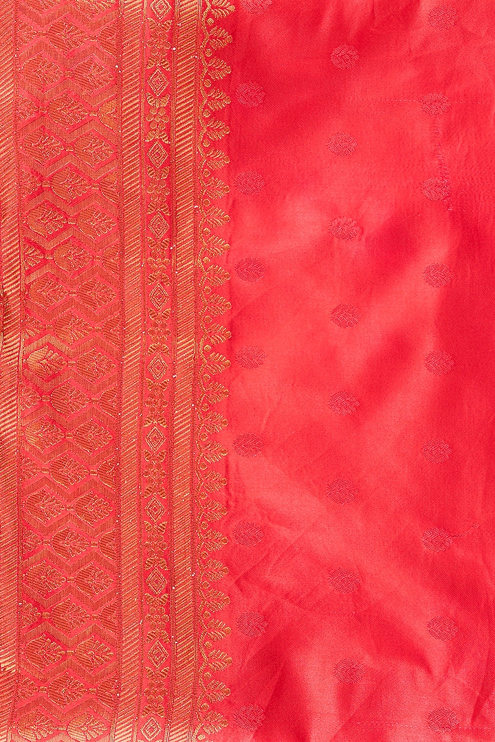Cherry Red Pure Katan Silk Banarasi Handloom Party Wear Saree Set by Zal From Benaras at Pernia's Pop Up Shop