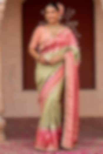 Sea Green Pure Katan Silk Banarasi Handloom Party Wear Saree Set by Zal From Benaras at Pernia's Pop Up Shop