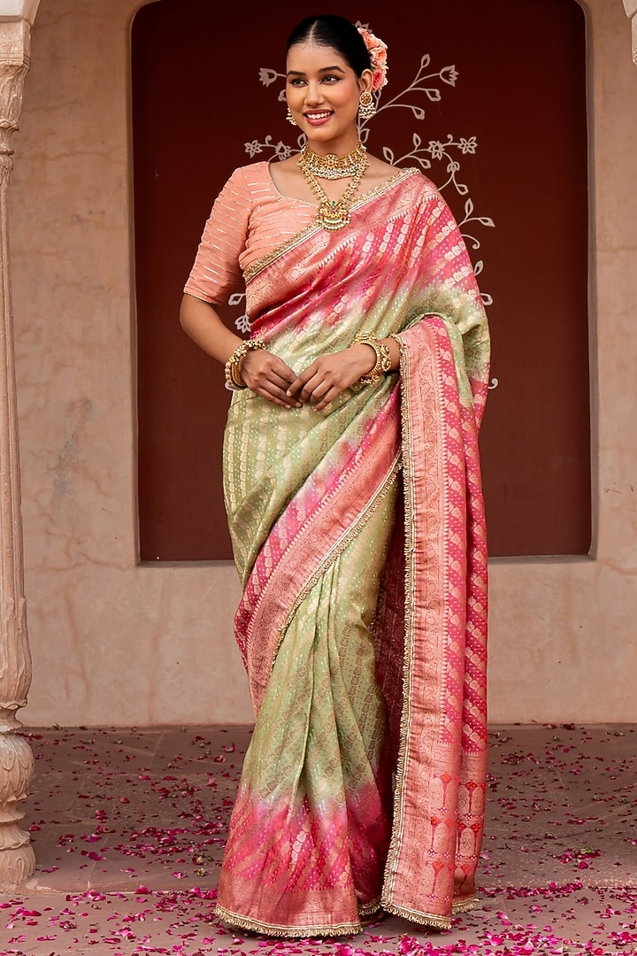 Sea Green Pure Katan Silk Banarasi Handloom Party Wear Saree Set by Zal From Benaras at Pernia's Pop Up Shop