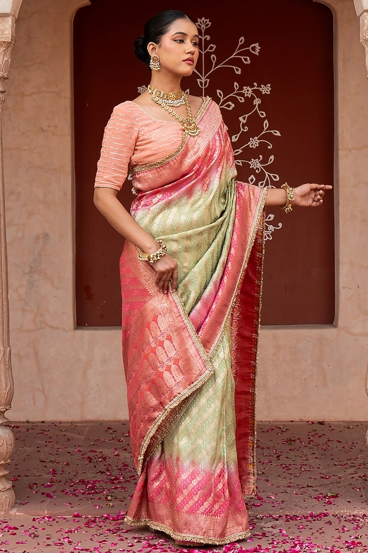 Sea Green Pure Katan Silk Banarasi Handloom Party Wear Saree Set by Zal From Benaras at Pernia's Pop Up Shop