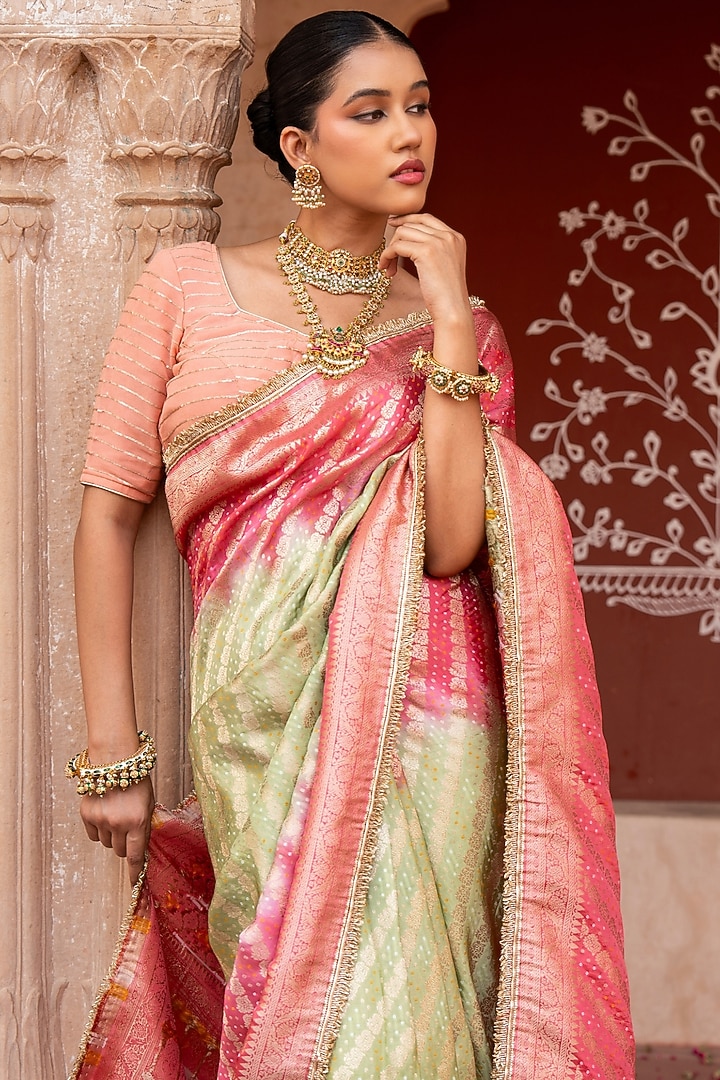 Sea Green Pure Katan Silk Banarasi Handloom Party Wear Saree Set by Zal From Benaras at Pernia's Pop Up Shop