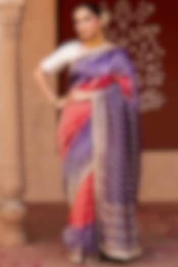 Purple-Pink Pure Katan Silk Banarasi Handloom Party Wear Saree Set by Zal From Benaras at Pernia's Pop Up Shop