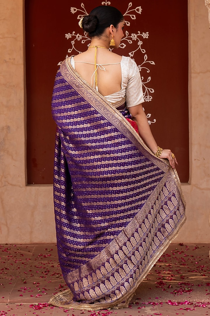 Purple-Pink Pure Katan Silk Banarasi Handloom Party Wear Saree Set by Zal From Benaras at Pernia's Pop Up Shop