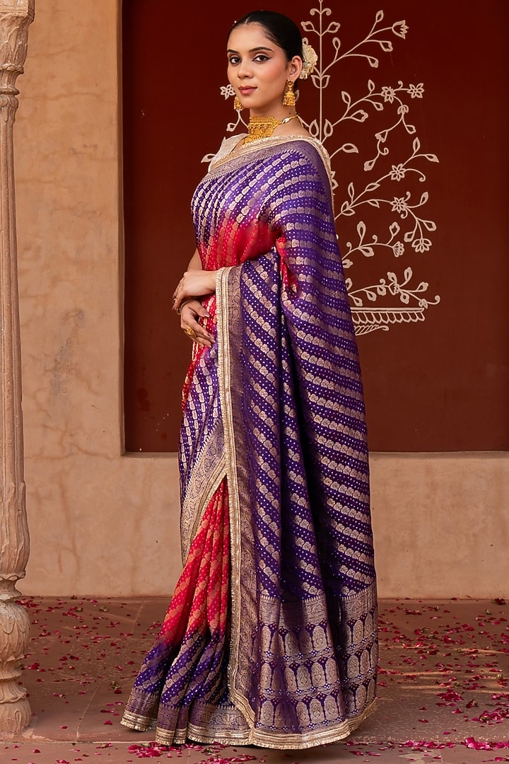 Purple-Pink Pure Katan Silk Banarasi Handloom Party Wear Saree Set by Zal From Benaras at Pernia's Pop Up Shop