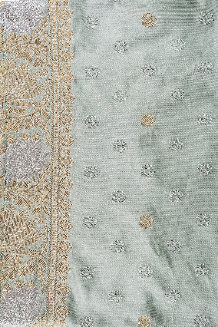 Seafoam Green Pure Katan Silk Banarasi Handloom Party Wear Saree Set by Zal From Benaras at Pernia's Pop Up Shop