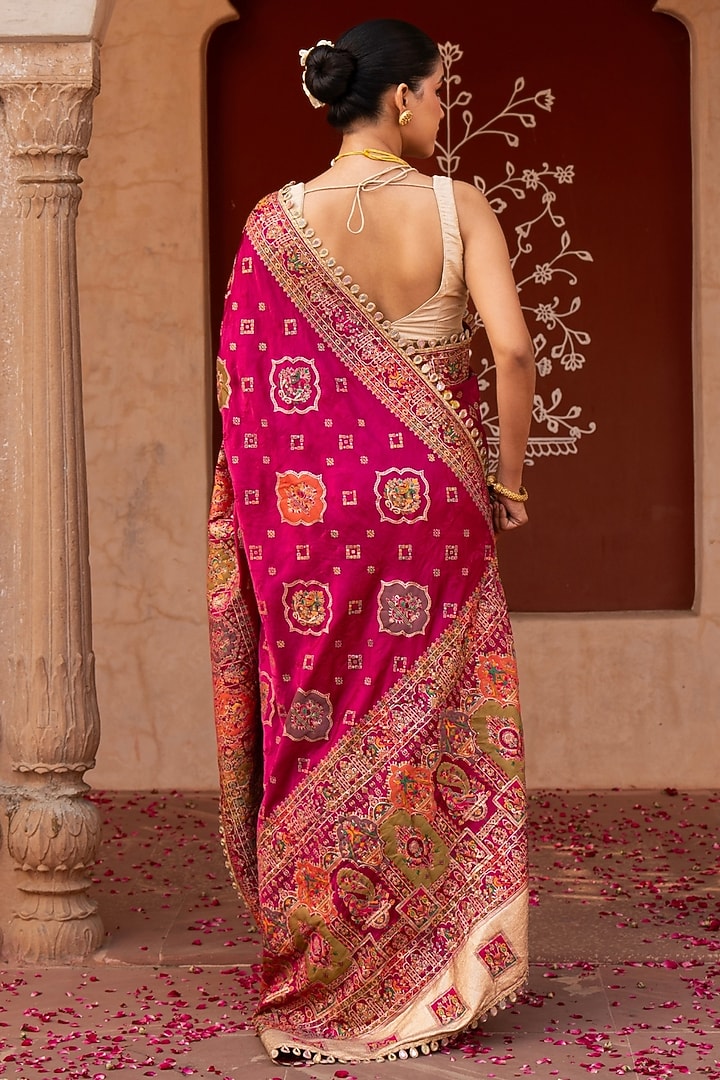 Magenta Pure Katan Silk Banarasi Handloom Party Wear Saree Set by Zal From Benaras at Pernia's Pop Up Shop