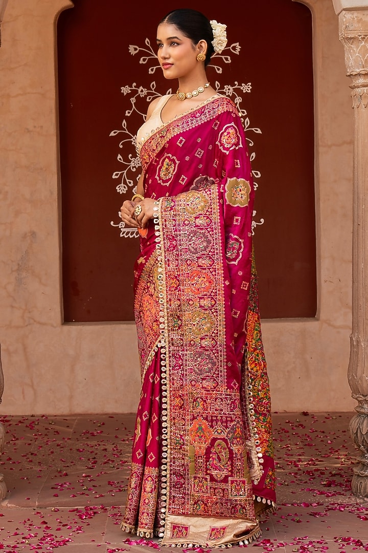 Magenta Pure Katan Silk Banarasi Handloom Party Wear Saree Set by Zal From Benaras at Pernia's Pop Up Shop