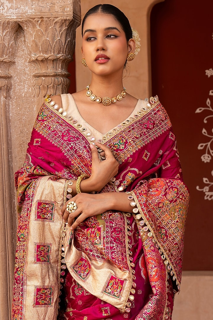 Magenta Pure Katan Silk Banarasi Handloom Party Wear Saree Set by Zal From Benaras at Pernia's Pop Up Shop