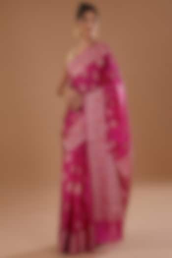 Hot Pink Pure Silk Handloom Zari Embroidered Banarasi Festive Saree Set by Zal From Benaras at Pernia's Pop Up Shop
