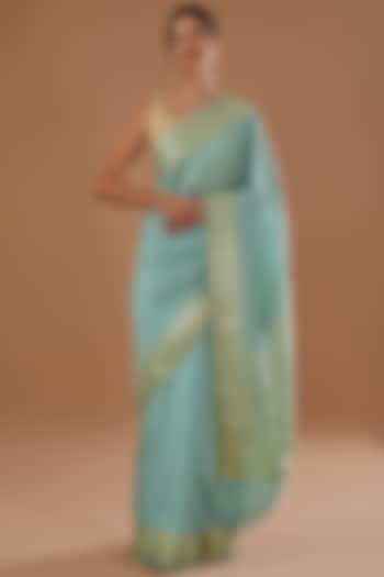 Sea Green Pure Silk Handloom Zari Embroidered Banarasi Saree Set by Zal From Benaras at Pernia's Pop Up Shop