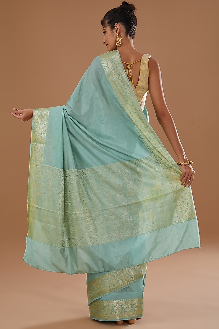 Sea Green Pure Silk Handloom Zari Embroidered Banarasi Festive Saree Set by Zal From Benaras at Pernia's Pop Up Shop