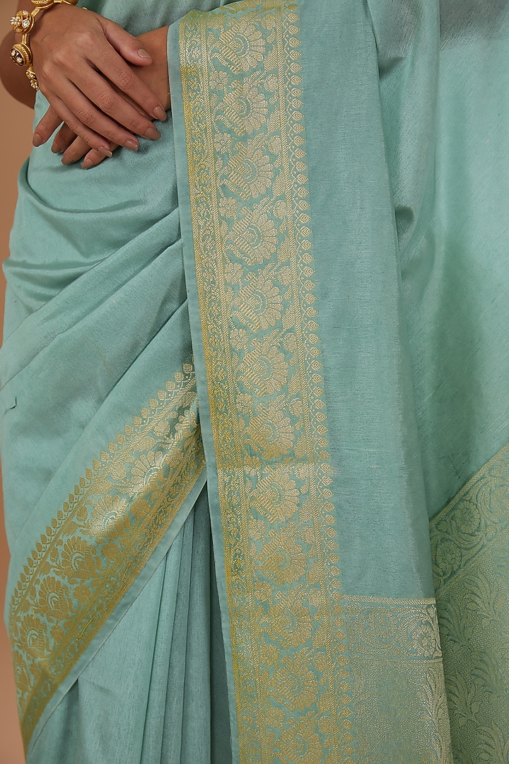 Sea Green Pure Silk Handloom Zari Embroidered Banarasi Festive Saree Set by Zal From Benaras at Pernia's Pop Up Shop