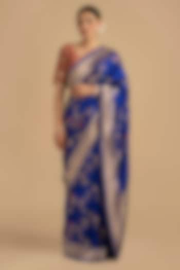 Royal Blue Pure Silk Banarasi Zari Embroidered Handloom Saree Set by Zal From Benaras at Pernia's Pop Up Shop