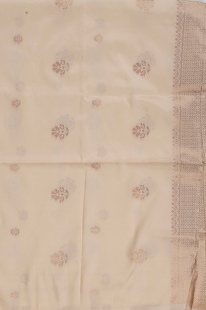 Cream Pure Silk Banarasi Zari Embroidered Handloom Party Wear Saree Set by Zal From Benaras at Pernia's Pop Up Shop