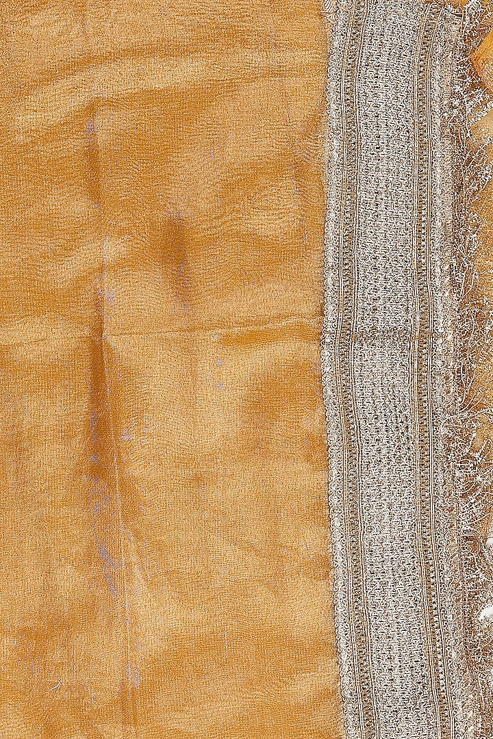 Mustard Yellow Pure Crushed Tissue Silk Banarasi Party Wear Saree Set by Zal From Benaras at Pernia's Pop Up Shop