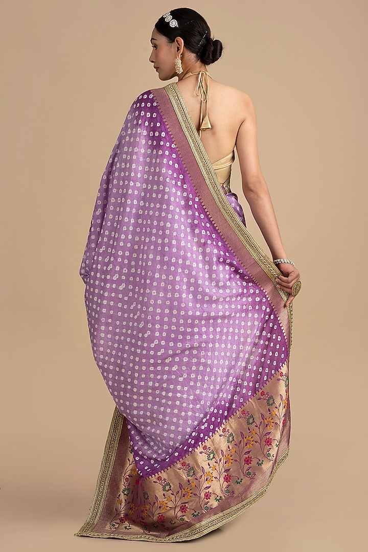 Mauve Pure Silk Bandhej Party Wear Saree Set by Zal From Benaras at Pernia's Pop Up Shop