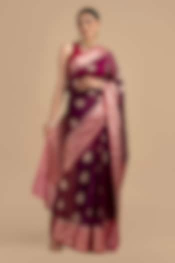 Purple-Pink Kora Organza Silk Banarasi Saree Set by Zal From Benaras at Pernia's Pop Up Shop